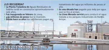  ??  ?? Solo pérdidas. Será 10 años después cuando la Planta Tratadora dé ganancias a la ciudad, con la venta del agua a empresas de Ramos Arizpe.