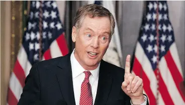  ?? EVAN VUCCI / THE CANADIAN PRESS FILES ?? U. S. Trade Representa­tive Robert Lighthizer said if trilateral NAFTA talks with Canada and Mexico fail, the Trump administra­tion will consider other options.