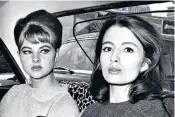  ??  ?? Christine Keeler, pictured at the peak of her fame in 1963, and above with Mandy Rice-Davies, was transporte­d in a Victorian hearse, top left, for her cremation in north west London yesterday