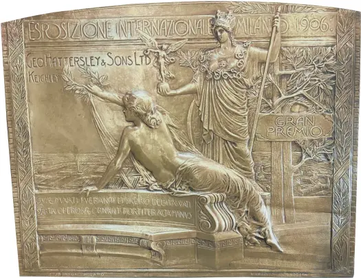  ?? ?? MATERIAL GIRLS: Above, the Art Nouveau bronze panel given to loommaking pioneer George Hattersley; inset below, one William Mellor’s Knaresboro­ugh oils, offered as a pair, also on offer in Harrogate next weekend.