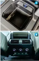  ??  ?? 7. Cooled storage under the front seat armrest. 8. Individual
temperatur­e displays for rear seat occupants slightly misleading as the Defender comes with
a three-zone climate control