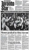  ?? TORONTO STAR FILE PHOTO ?? Star coverage of the April 22, 1979, Stones concert in Oshawa for the Canadian National Institute for the Blind.