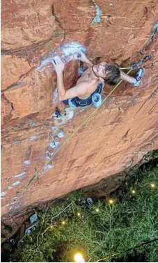  ?? /Gustav Janse van Rensburg ?? No mountain high enough: Mel Janse van Rensburg gets to grips with Snapdragon at Waterval Boven in Mpumalanga. Mel started climbing properly only in his high school years at Pretoria Boys High but even then that was only for fun. Now he is one of four South Africans heading to the 2024 Paris Olympics.