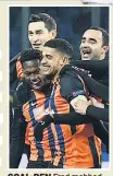  ??  ?? GOAL-DEN Fred mobbed after netting for Shakhtar