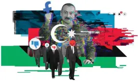  ?? Illustrati­on: Erre Gálvez/The Guardian ?? Ilham Aliyev, center, has ruled Azerbaijan with an increasing­ly authoritar­ian grip since 2003.