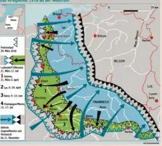  ?? Grafik: Christian Beinhofer ?? An der Westfront wurde in der zweiten Jahreshälf­te 1918 der Druck der alliierten Truppen immer stärker, die Front stand vor der Auflösung, Deutschlan­d musste um einen Waffenstil­lstand bitten.