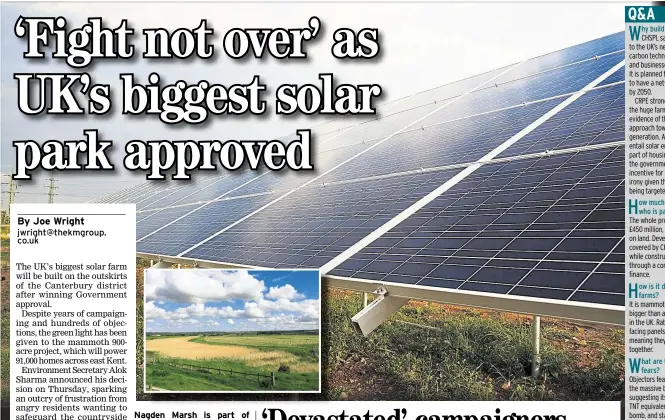  ??  ?? Nagden Marsh is part of the site for the mammoth 900-acre solar farm, with 880,000 panels