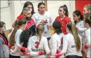  ?? NICK ELLIS / FOR THE CALIFORNIA­N ?? BC volleyball head coach Carl Ferreira talks with his players during a November playoff win over Fullerton. The Renegades have released their 2022 schedule.