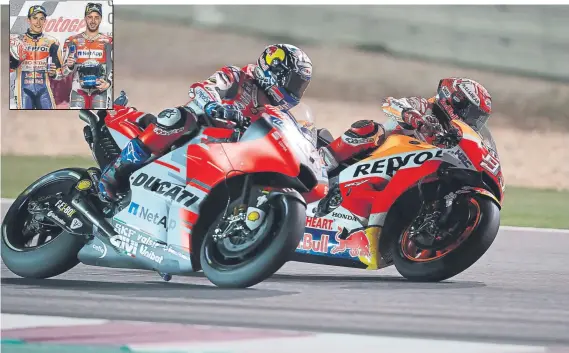  ?? FOTO: REPSOL MEDIA ?? El duelo está servido como se pudo ver en la primera carrera del campeonato, en el circuito de Losail. Márquez y Dovizioso, el show continúa en MotoGP