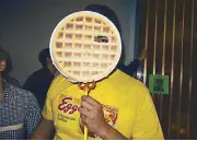  ??  ?? Got a big eggo: Mike Tuason dressed up as everyone’s favorite waffle.