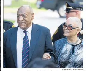  ?? Matt Rourke Associated Press ?? BILL COSBY is escorted by his wife, Camille Cosby, as he arrives for his sexual assault trial ,being held at a suburban Philadelph­ia courthouse in Norristown, Pa.