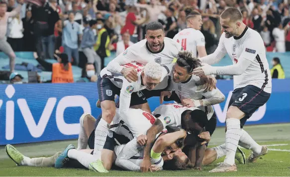  ?? ?? England celebrate a Harry Kane goal against Denmark.