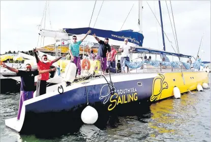  ?? Picture: BALJEET SINGH ?? South Sea Cruises staff members onboard South Sea Cruises’ new vessel Sabre after the handover at Port Denarau Marina in Nadi.