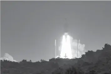  ?? AGENCE FRANCE PRESSE ?? An Ariane 5 rocket blasts off from the Kourou Space Centre (Europe spaceport) carrying four Galileo satellites in Kourou, French Guiana.