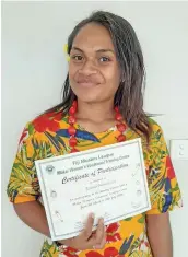 ?? Photo: Shreeya Verma ?? Rajieli Naivakarai with her certificat­e.