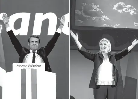  ?? FOTOS: REUTERS ?? Frente a frente, Emmanuel Macron y Marine Le Pen definirán el venidero domingo 7 de mayo al futuro presidente francés.