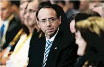  ?? ALEX BRANDON/AP ?? Deputy Attorney General Rod Rosenstein is seated in the audience before President Donald Trump in Orlando Monday.