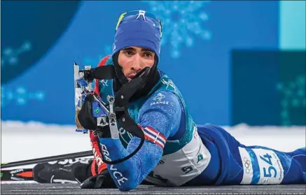  ??  ?? Avec trois titres de champion olympique, Martin Fourcade, 29 ans, égale le record du skieur Jean-Claude Killy.