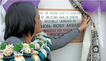  ?? Photo: ?? Minister for Health and Medical Services Rosy Akbar during the launch of the Valelevu Health Centre 24/7 general outpatient services on January 17, 2018.