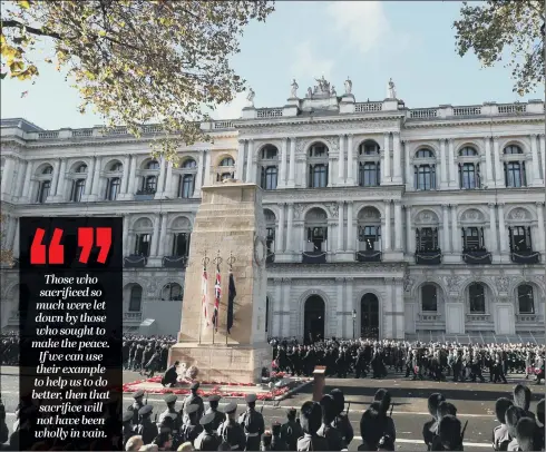  ??  ?? A view of the Cenotaph in Whitehall during the remembranc­e service on the 100th anniversar­y of the signing of the Armistice.