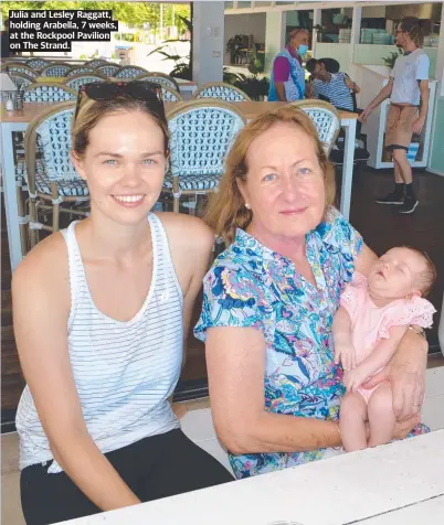  ?? ?? Julia and Lesley Raggatt, holding Arabella, 7 weeks, at the Rockpool Pavilion on The Strand.