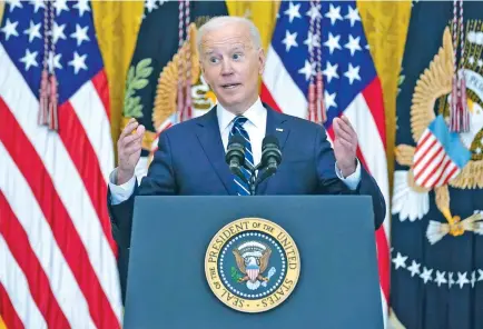  ?? Photo: AP ?? U.S. President Joe Biden speaks during a news conference in the East Room of the White House, on March 25, 2021.