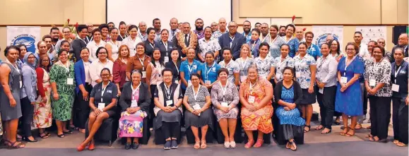  ?? Photo: MCTTT ?? Minister for Commerce, Trade, Tourism, and Transport, Faiyaz Koya (wearing garland) with participan­ts at the inaugural celebratio­n of Internatio­nal Women in Maritime at the Grand Pacific Hotel in Suva on May 18, 2022.