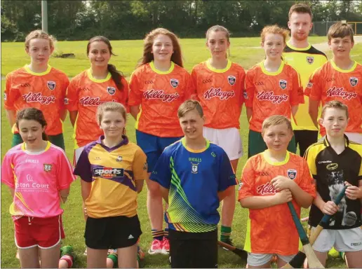  ??  ?? Coach Kevin Whiteacre with his group at the Cúl Camp at Buffers Alley GAA Club.
