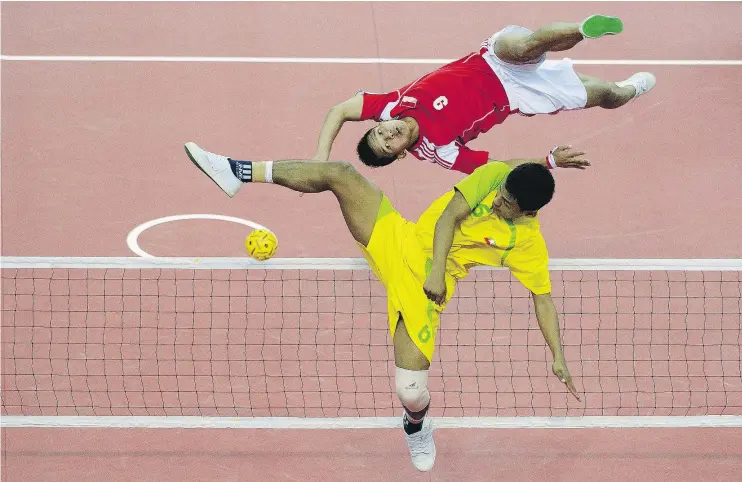  ?? — GETTY IMAGES ?? Sepak Takraw combines the power of volleyball, the grace of gymnastics and the universali­ty of soccer. Think volleyball/badminton/kung fu played with your feet.