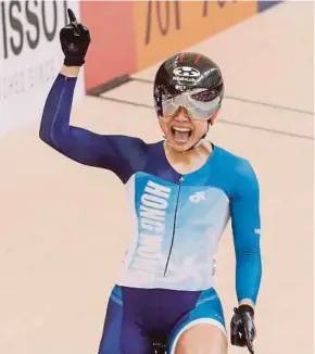  ?? EPA PIC ?? Hong Kong’s Sarah Lee Wai-sze celebrates winning the women’s sprint on Friday.