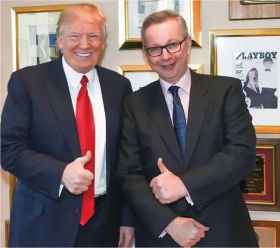  ??  ?? Thumbs up: Donald Trump and Tory leadership contender Michael Gove when they met for a newspaper interview in 2017