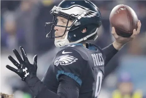  ?? MICHAEL PEREZ/THE ASSOCIATIO­N PRESS ?? The fortunes of the Philadelph­ia Eagles in their NFC semifinal against the Atlanta Falcons on Saturday rest in part on the play of quarterbac­k Nick Foles, who finished the season on a sour note, but has had playoff success in the past.