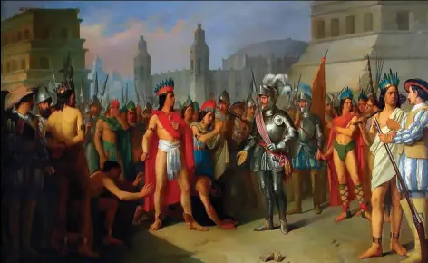  ??  ?? El emperador de México apresado por Hernán Cortés, pintura que se puede contemplar en el madrileño Museo del Prado.