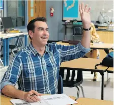  ??  ?? Rob Riggle plays Mackenzie — a.k.a. Big Mack — a dense dad trying to set a good example for his son by getting his high school diploma.