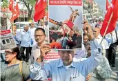  ?? — PTI ?? Left Democratic Manch activists raise slogans against Lenin’s statue being dismantled, in Guwahati on Wednesday.