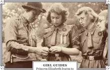  ??  ?? girl guides
Princess Elizabeth learns to tie a knot at Frogmore, 1942