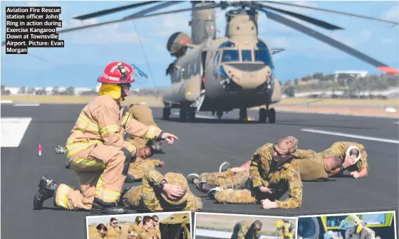  ??  ?? Aviation Fire Rescue station officer John Ring in action during Exercise Kangaroo Down at Townsville Airport. Picture: Evan Morgan