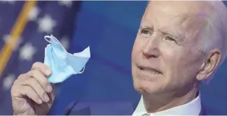  ?? F.E. ?? Joe Biden pidió a los estadounid­enses usar la mascarilla.