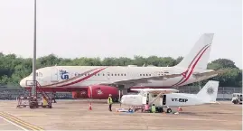  ?? PHOTO: TWITTER ?? WAITING IN THE WINGS: The A319 aircraft, bearing the registrati­on VT-VJM — after the fugitive tycoon’s initials, is parked at the Mumbai airport, occupying precious space