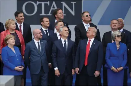  ?? © Getty Images ?? Is dit de perfecte illustrati­e van de breuklijn tussen Trump en de Europese leiders?