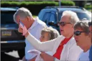  ?? MARIAN DENNIS – DIGITAL FIRST MEDIA ?? Residents at Keystone Villa waved their American flags and sang along to “America the Beautiful” Thursday morning during a Flag Day ceremony.