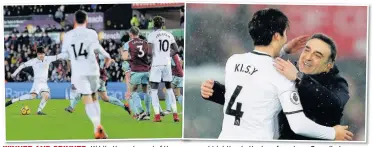  ??  ?? WINNER AND GRINNER: Ki hits the only goal of the game; and (right) gets the love from boss Carvalhal