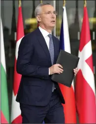  ?? (AP/Virginia Mayo) ?? NATO Secretary General Jens Stoltenber­g arrives for a meeting of NATO foreign ministers Wednesday at NATO headquarte­rs in Brussels.