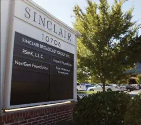  ?? STEVE RUARK, FILE — THE ASSOCIATED PRESS ?? This file photo shows Sinclair Broadcast Group, Inc.’s headquarte­rs in Hunt Valley, Md. Tribune Media is ending its $3.9 billion deal with Sinclair Broadcast, and has filed a lawsuit against Sinclair for breach of contract. Sinclair had offered to buy Tribune’s 42 TV stations. The two companies had until midnight Wednesday, Aug. 8, 2018 to call the deal off and have been facing tough regulatory challenges.