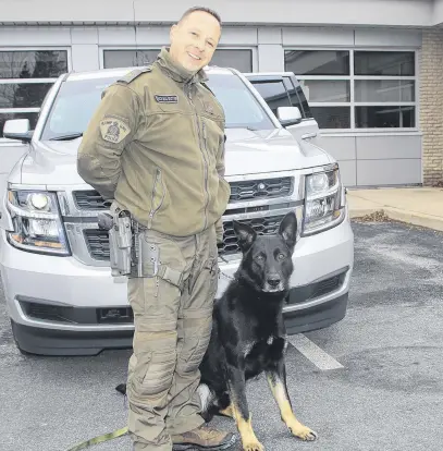  ??  ?? Cpl. Dion Sutton and Fergus are the new K9 unit in northeaste­rn Nova Scotia. They began working out of the Colchester detachment in late August. LYNN CURWIN/TRURO NEWS