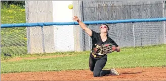  ?? SUBMITTED PHOTO ?? The P.E.I. Eagles’ Kaelyn White makes a throw to first base from her knees after making a diving stop during play in the Lloyd Poirier Memorial women’s fastpitch tournament in Truro, N.S., recently. The Eagles earned the silver medal.