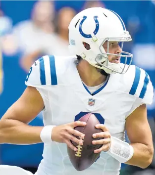  ?? AJ MAST/AP ?? Colts quarterbac­k Jacob Eason throws against the Panthers during the first half of a preseason game Aug. 15 in Indianapol­is.