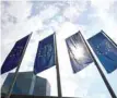  ?? — Reuters ?? EU flags are seen in front of the ECB headquarte­rs in Frankfurt.