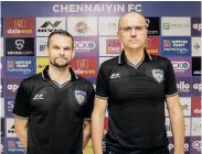  ?? ?? Chennaiyin FC head coach Bozidar Bandovic (right) with midfielder Vladimir Koman