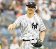  ?? Elsa / Getty Images ?? Sonny Gray leaves the mound with what he calls a “frustrated” reaction to New York fans booing.